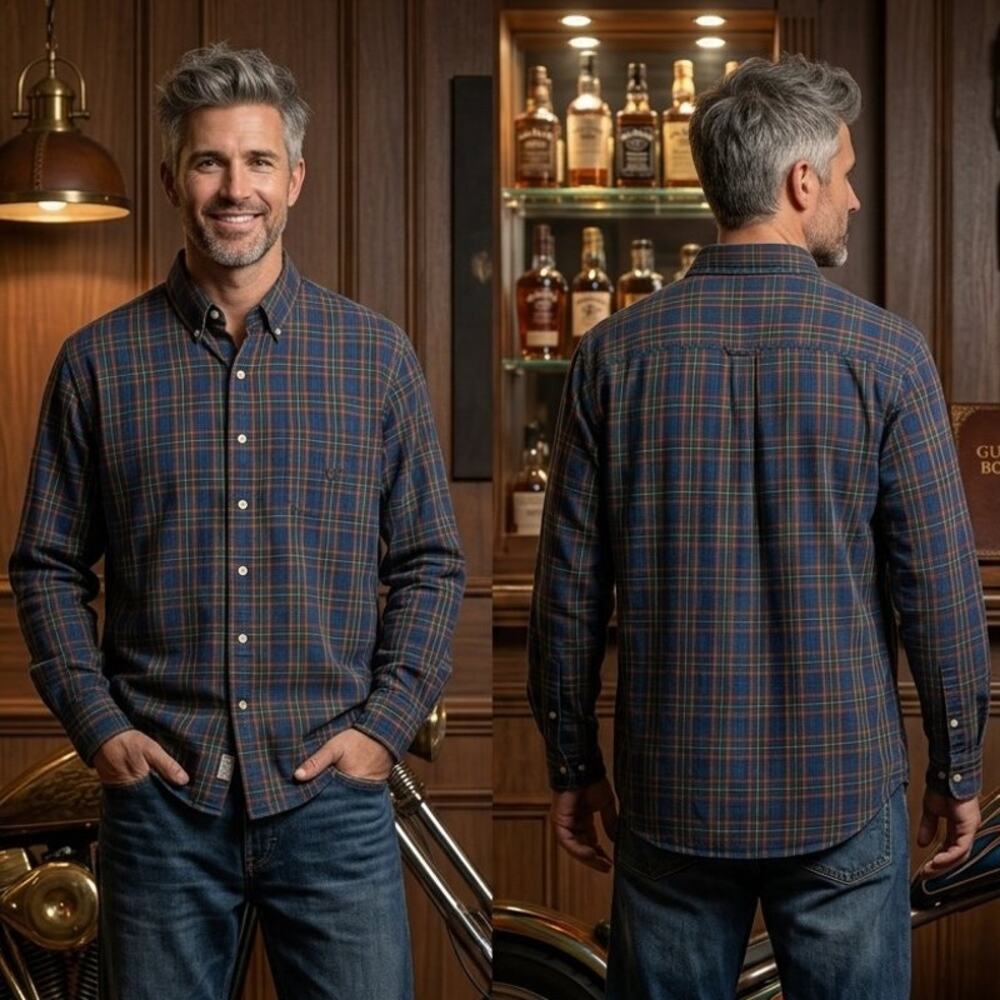 Vintage Chaps Ralph Lauren Plaid Long Sleeve Button Shirt Mens XL 46 48 Blue